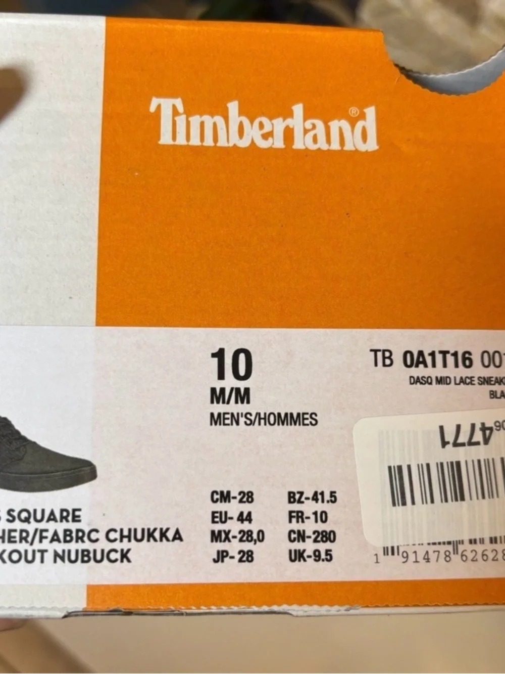 Timberland Davis Square Chukka Sneakers Men’s 10 Triple Black Nubuck NWT